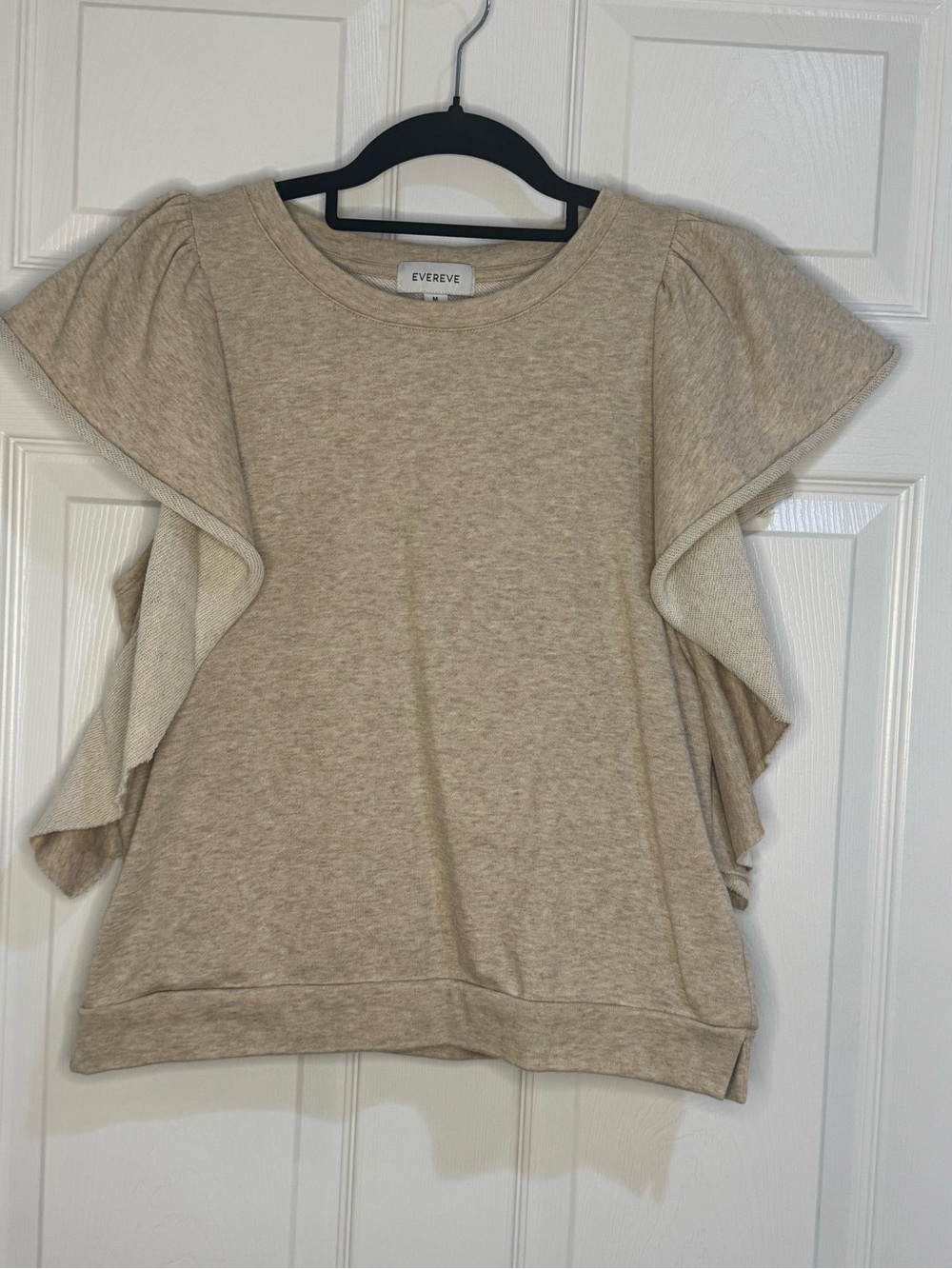Evereve Beige Flutter Sleeve Sweatshirt